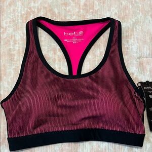 NWT size XS bebe Sporty Pink and Black Mesh Sports Bra